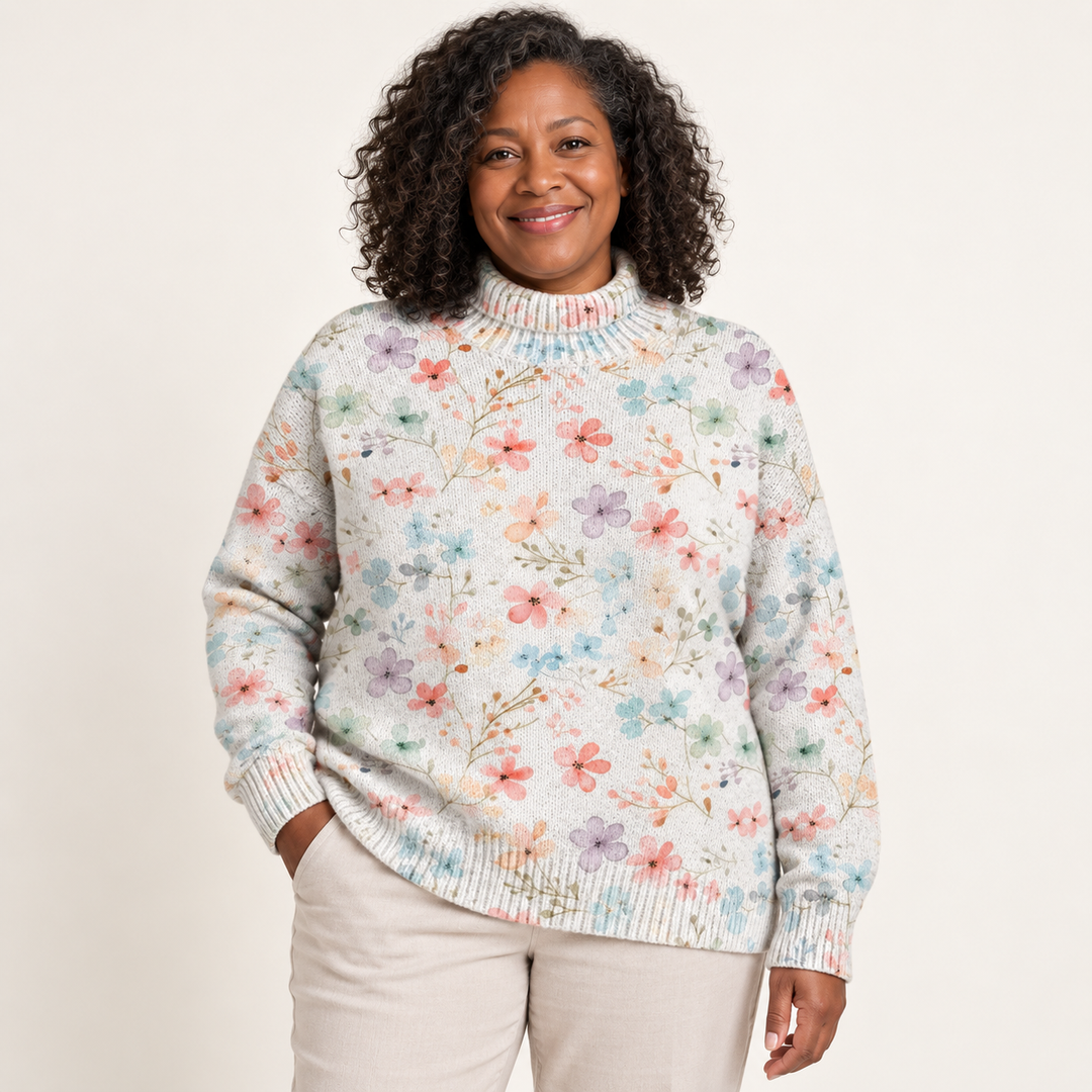 Helena artistic knit jumper on a mature model