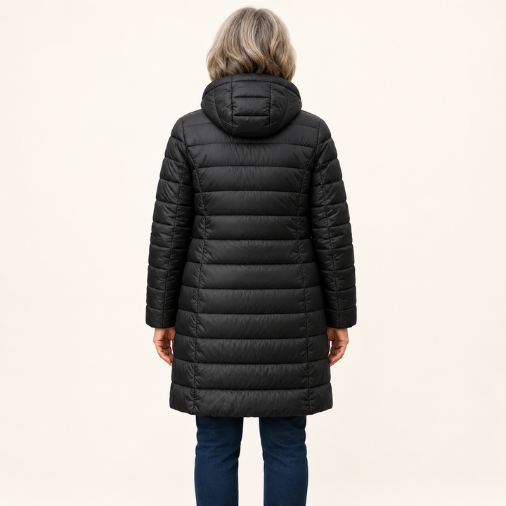 HELSA Black padded jacket — inferred back view on mature model