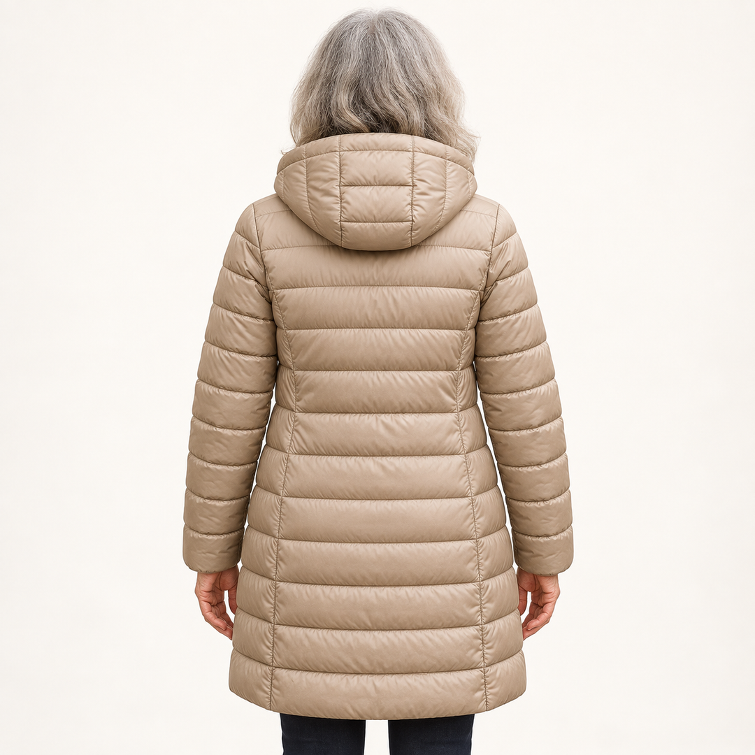 HELSA Champagne padded jacket — inferred back view on mature model