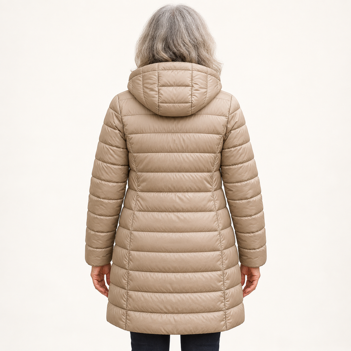 HELSA Champagne padded jacket — inferred back view on mature model