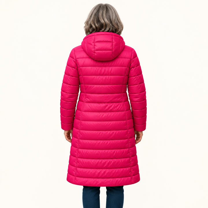 HELSA Pink padded jacket — inferred back view on mature model
