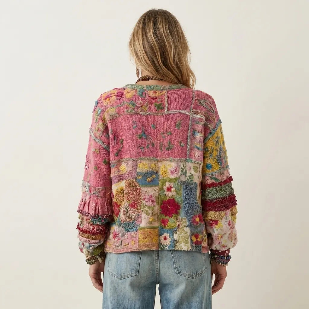 Marvelia | Floral Patchwork Knit Cardigan