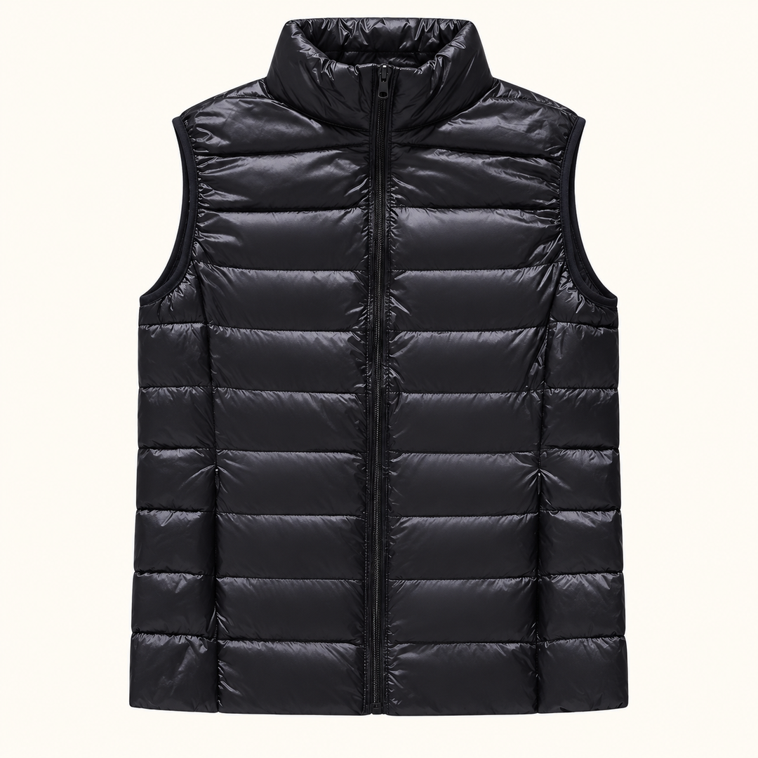ISA Black padded gilet, isolated front view