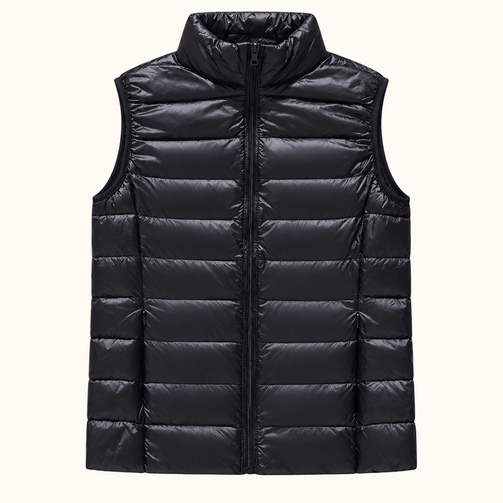 ISA Black padded gilet, isolated front view