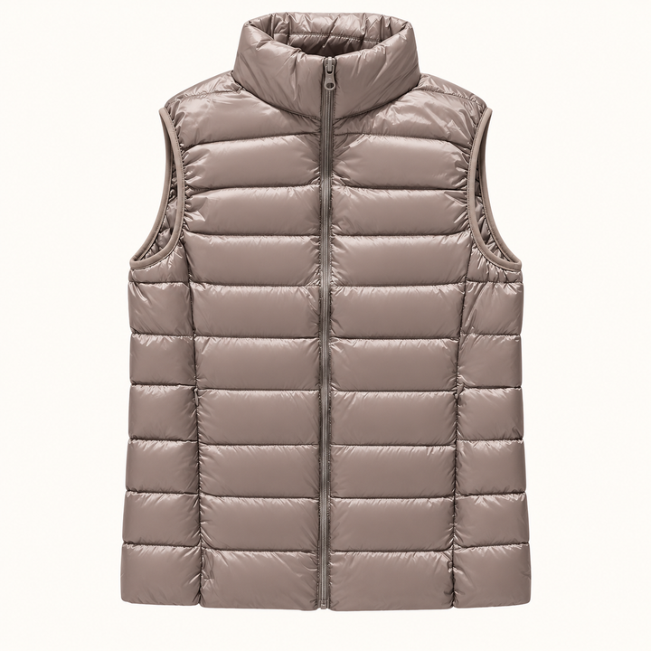 ISA Champagne padded gilet, isolated front view