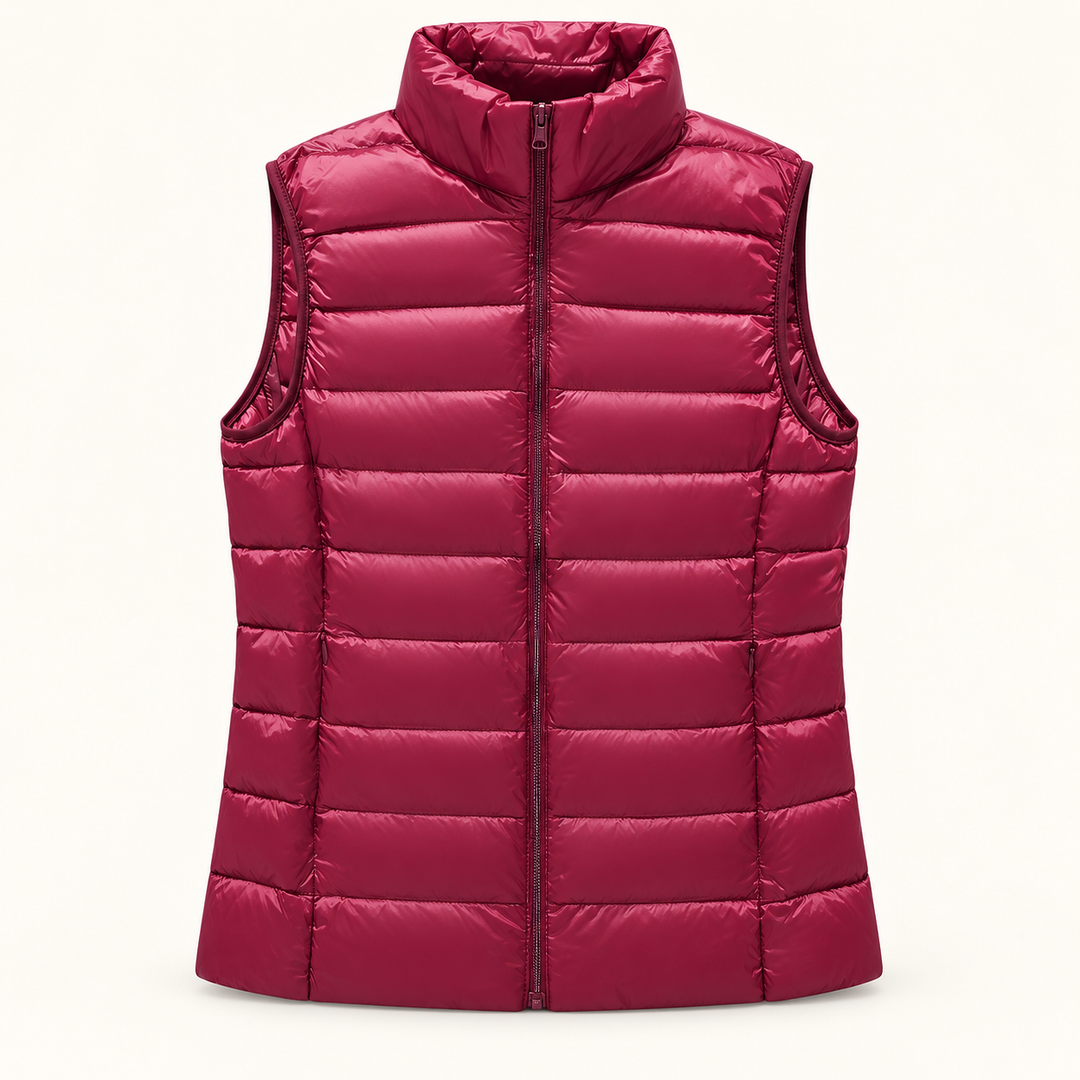 ISA Dark Red padded gilet, isolated front view