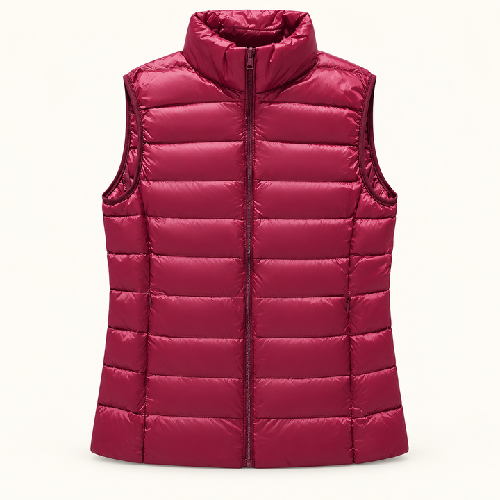 ISA Dark Red padded gilet, isolated front view