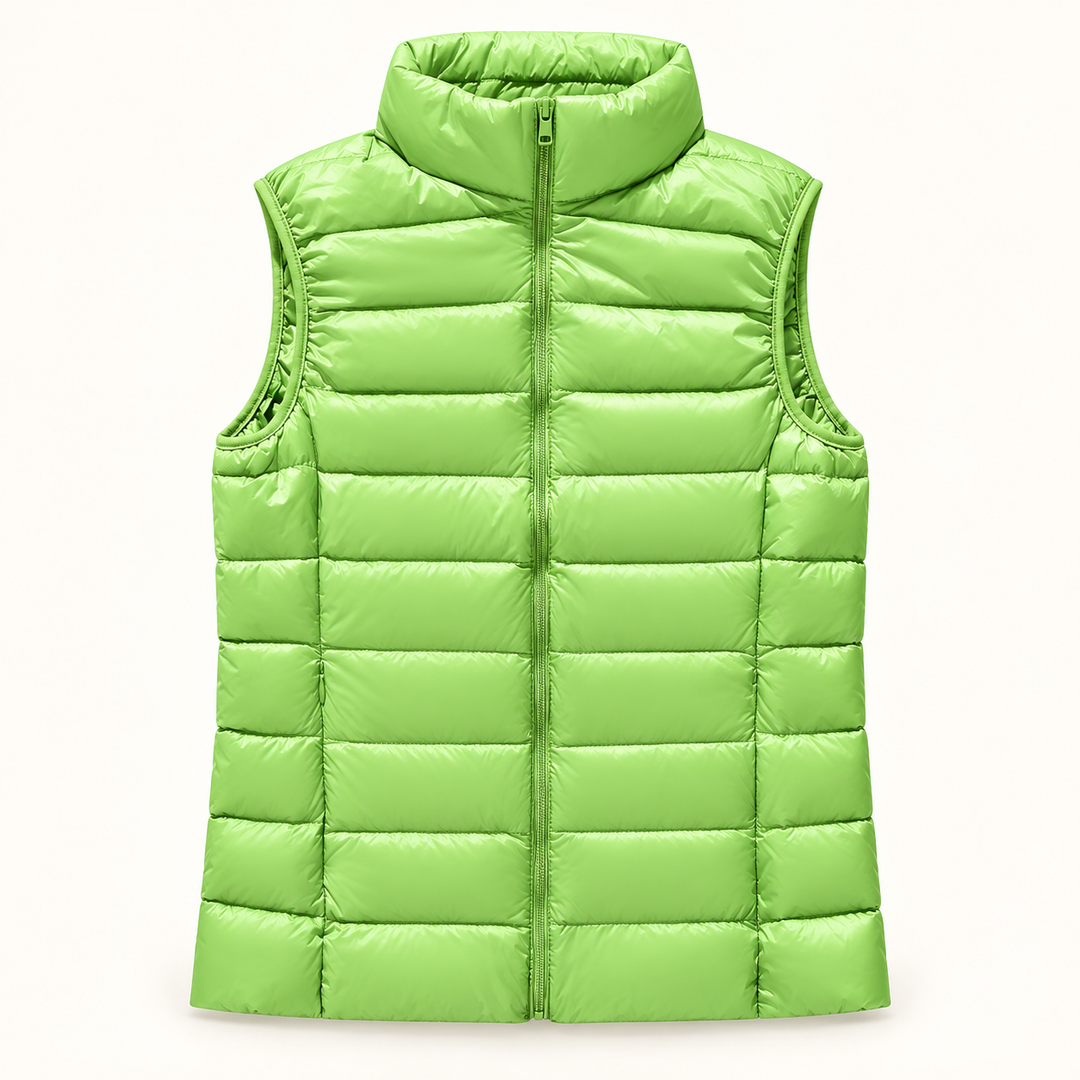 ISA Green padded gilet, isolated front view