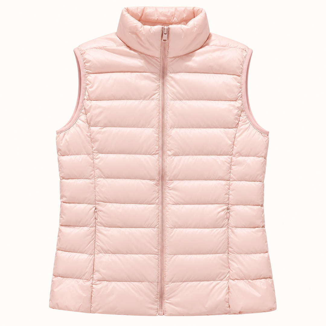ISA Light Pink padded gilet, isolated front view