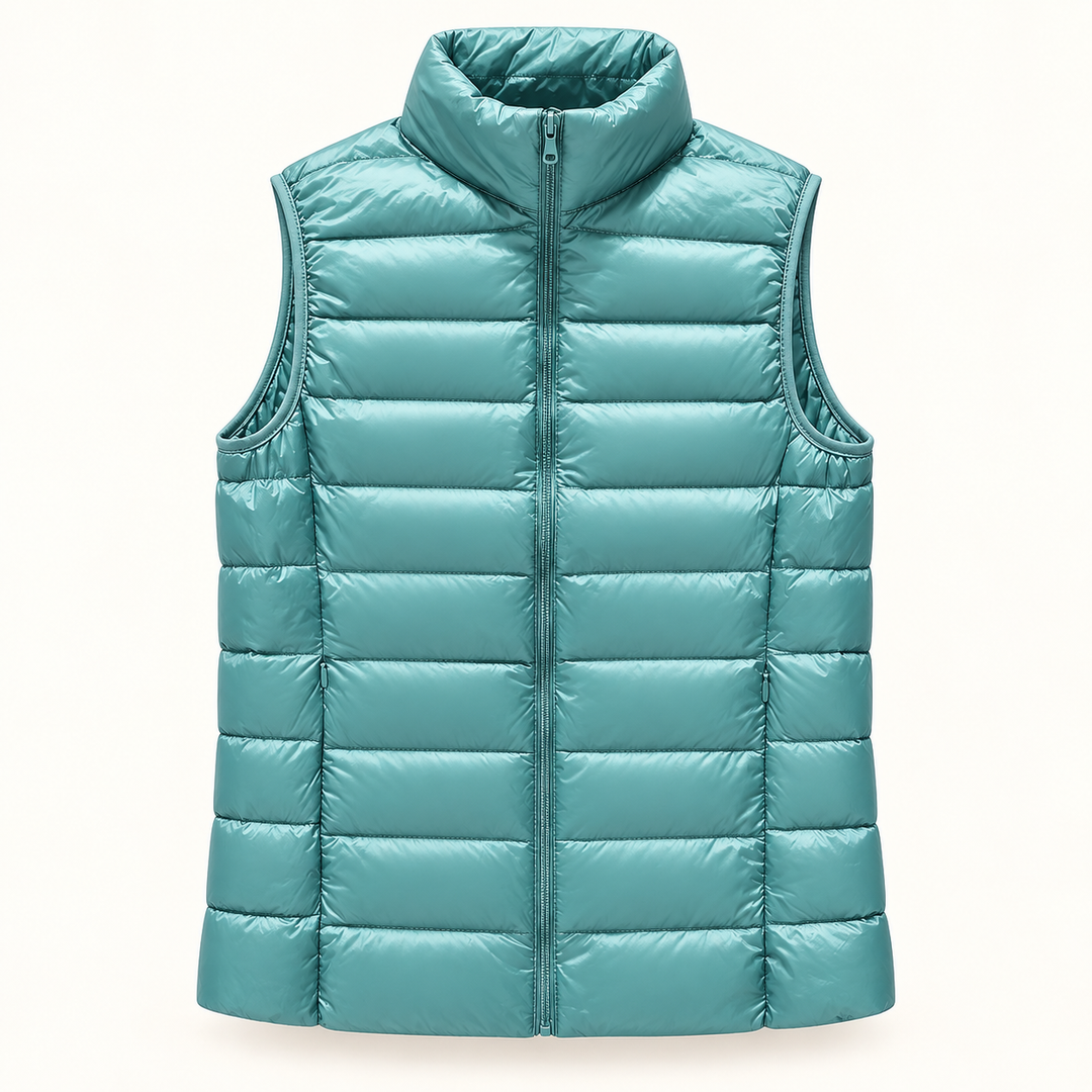 ISA Mint Green padded gilet, isolated front view