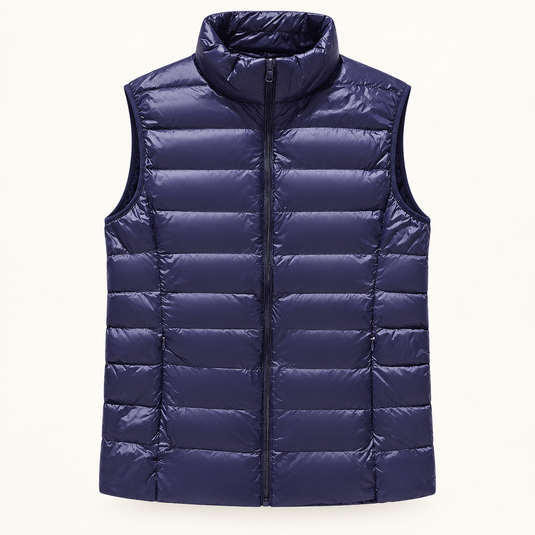 ISA Navy Blue padded gilet, isolated front view