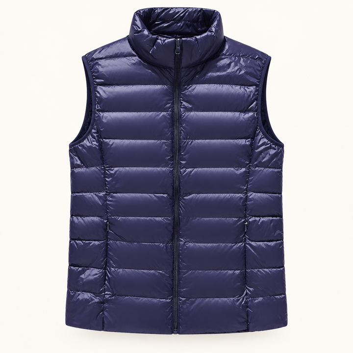 ISA Navy Blue padded gilet, isolated front view