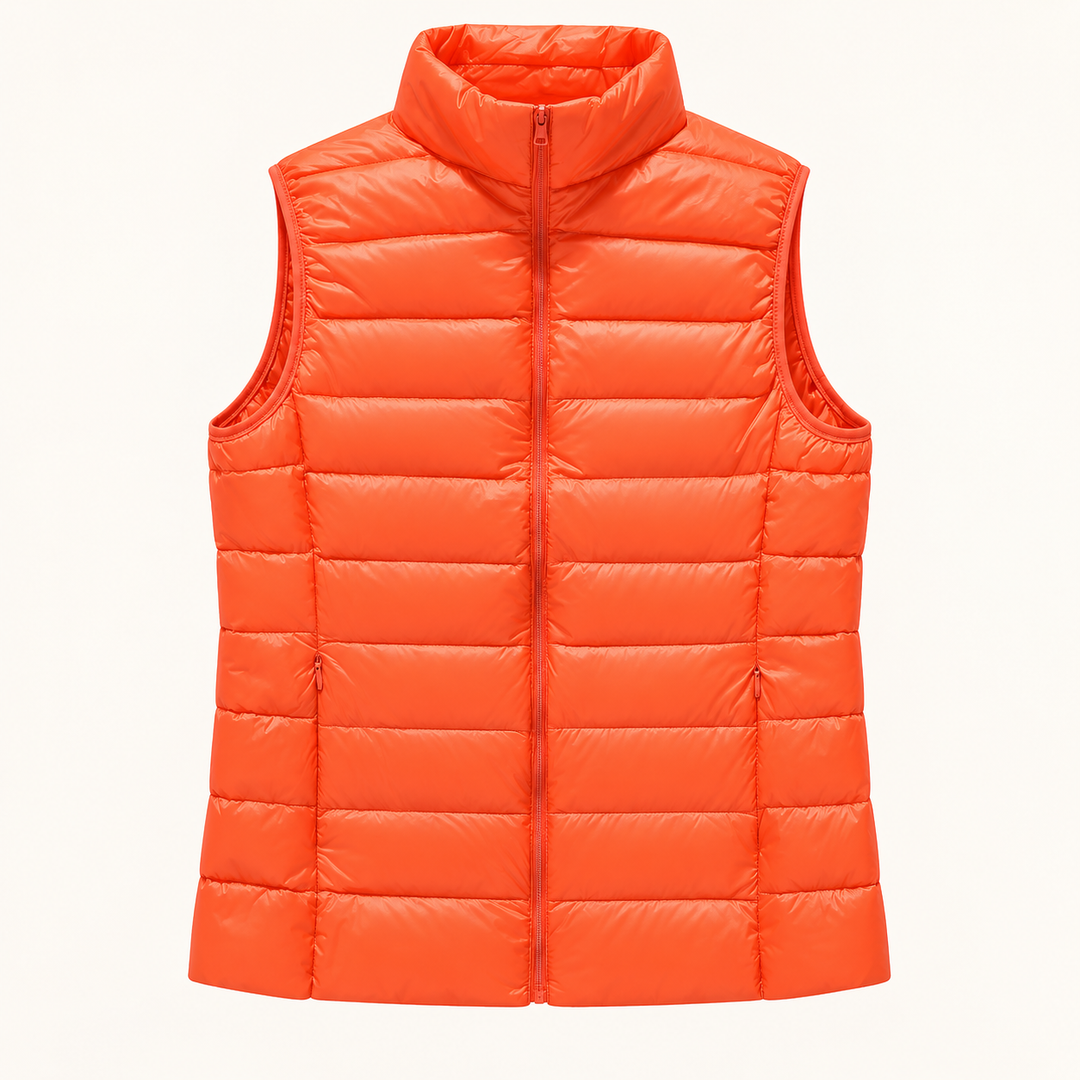 ISA Orange padded gilet, isolated front view