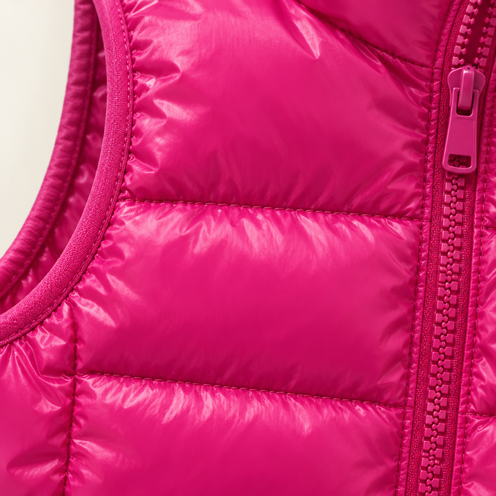 ISA Pink padded gilet, fabric and quilting close-up