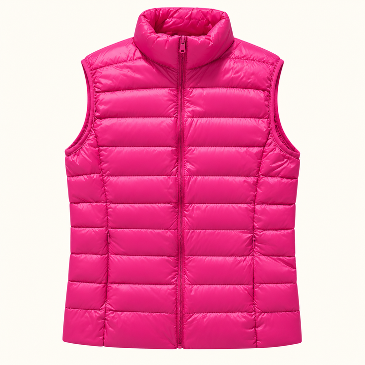 ISA Pink padded gilet, isolated front view