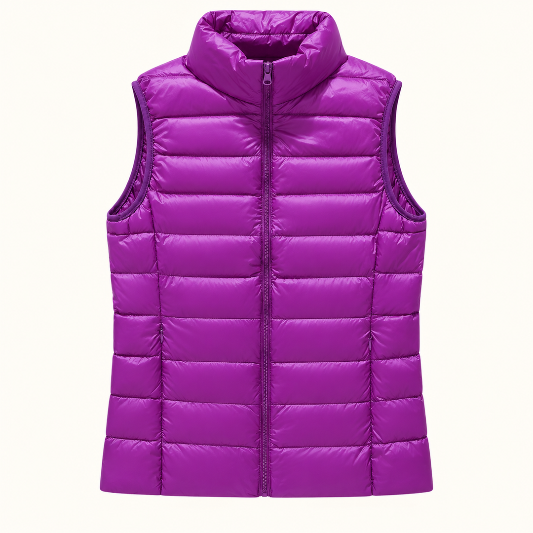 ISA Purple padded gilet, isolated front view