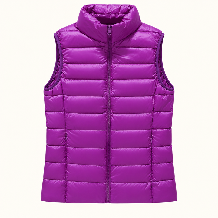 ISA Purple padded gilet, isolated front view
