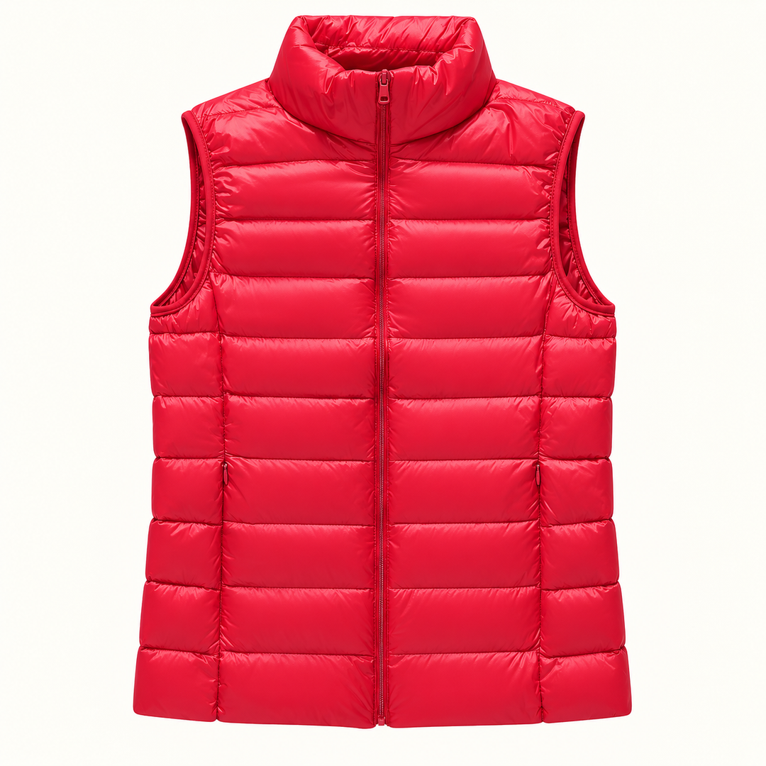 ISA Red padded gilet, isolated front view
