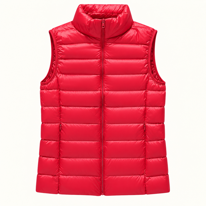 ISA Red padded gilet, isolated front view
