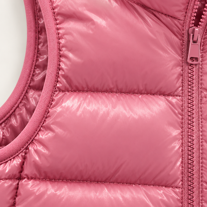 ISA Salmon padded gilet, fabric and quilting close-up