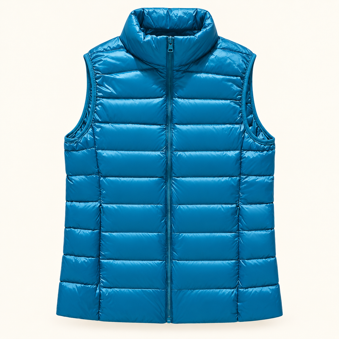 ISA Sky Blue padded gilet, isolated front view