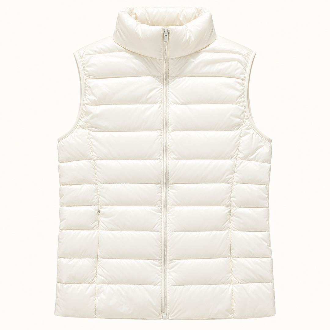 ISA White padded gilet, isolated front view