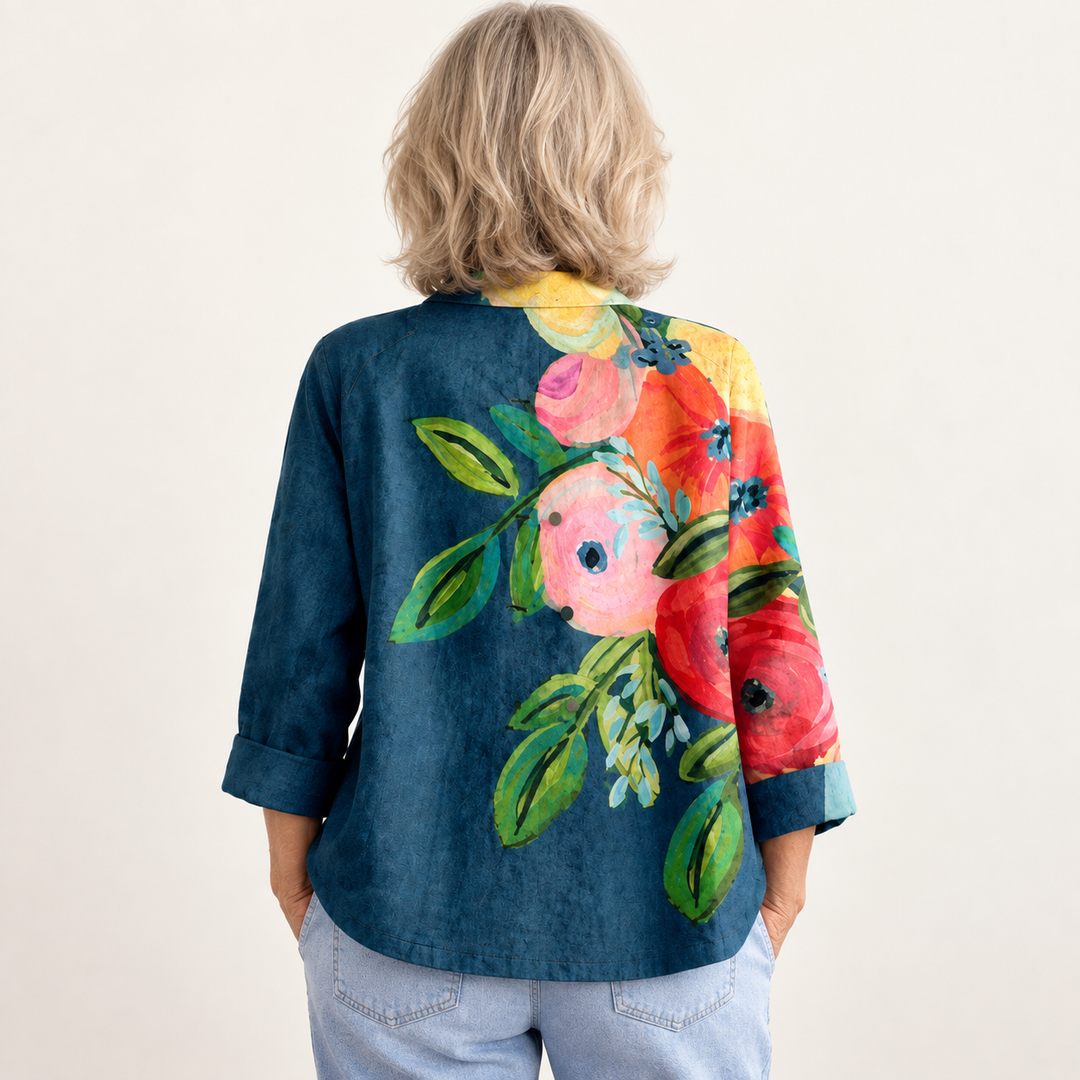 Josephine Teal Poppy Blouse back view