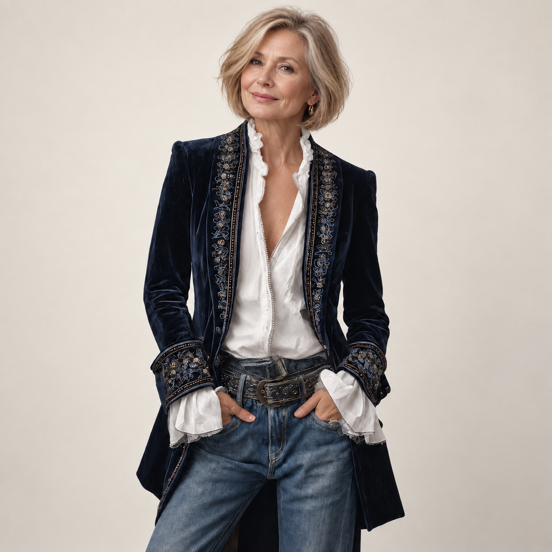 The Juliet Longline Blazer - Navy - studio front