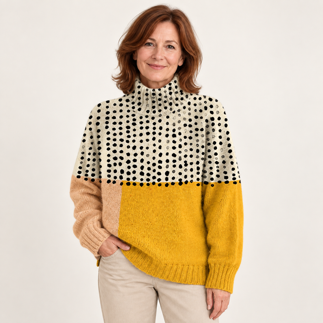 Laura artistic knit jumper on a mature model