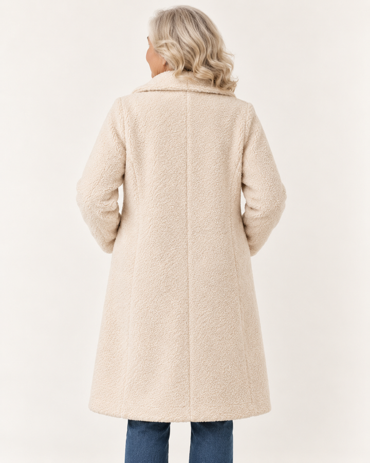 Women's Long Teddy Coat — senior model — clean back
