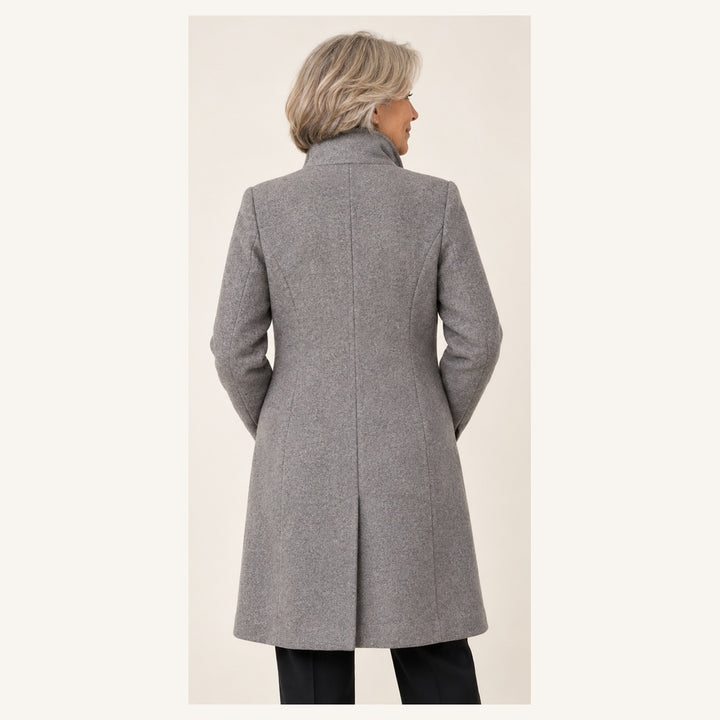 Women's Long Wool Coat with Button Front — senior model — back