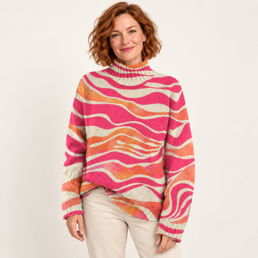 Lucia artistic knit jumper on a mature model