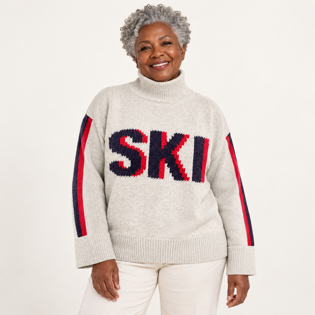 Lucinda artistic knit jumper on a mature model