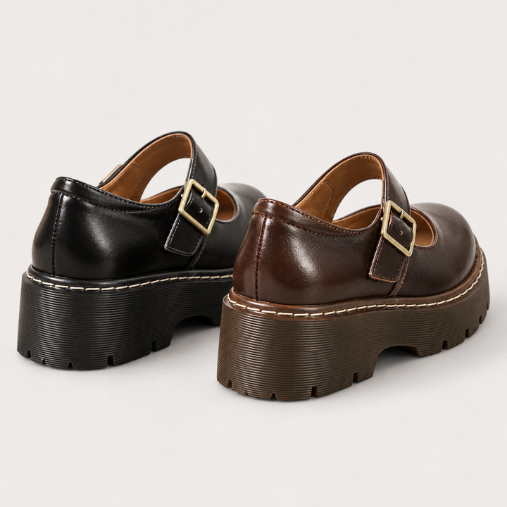 Luna Mary Jane platform shoes rear view in Black and Brown