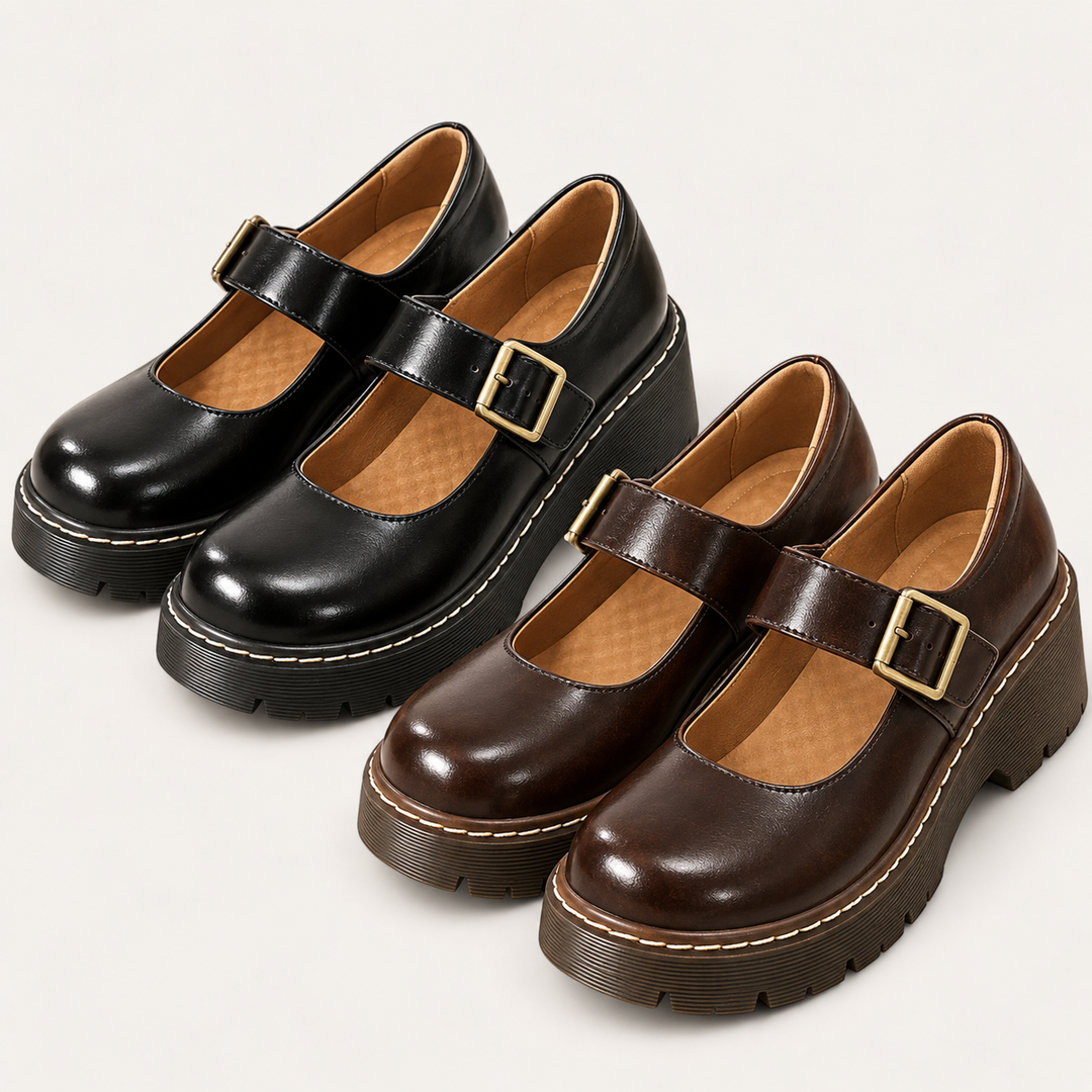Luna Mary Jane platform shoes isolated in Black and Brown