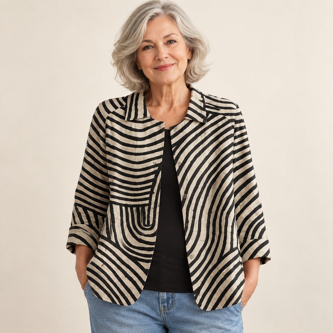 Margaret Graphic Flax Blouse front view
