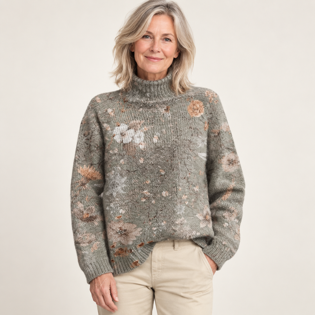 Mariana artistic knit jumper on a mature model