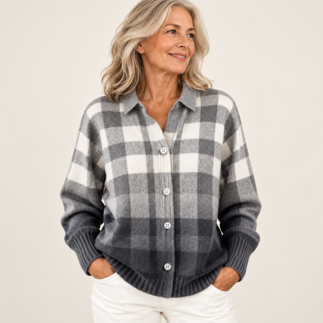 MARIELLE blouse — clean studio context on mature model