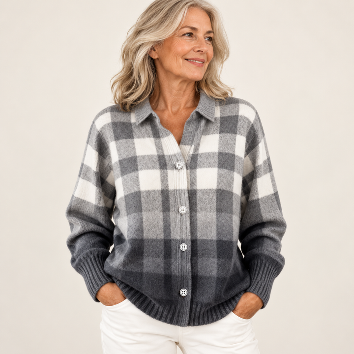 MARIELLE blouse — clean studio context on mature model