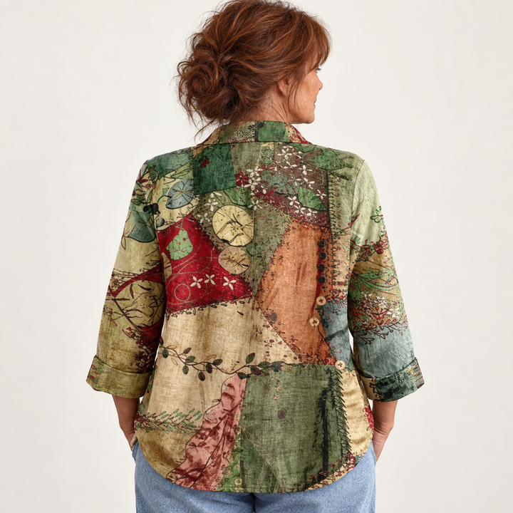 Matilda Green Patchwork Blouse back view