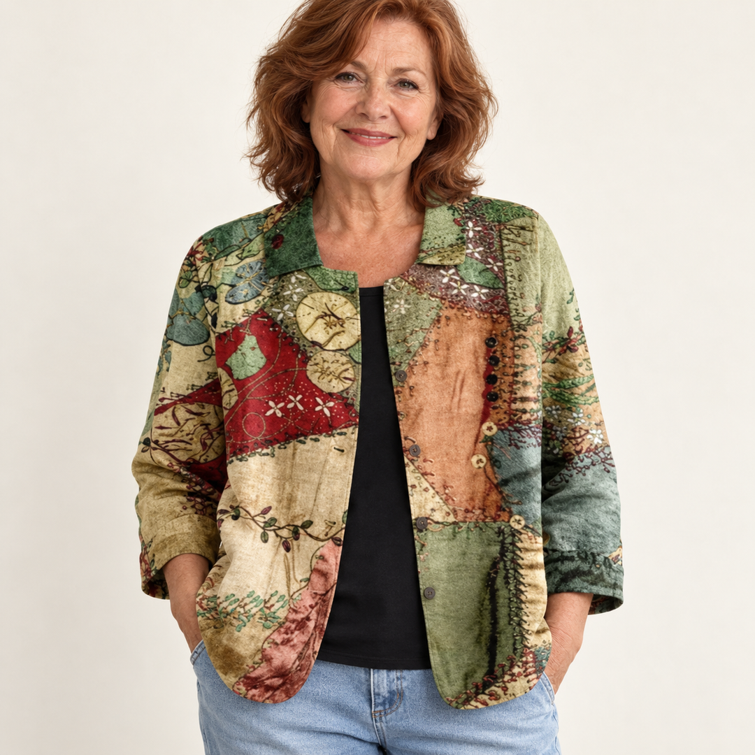 Matilda Green Patchwork Blouse front view
