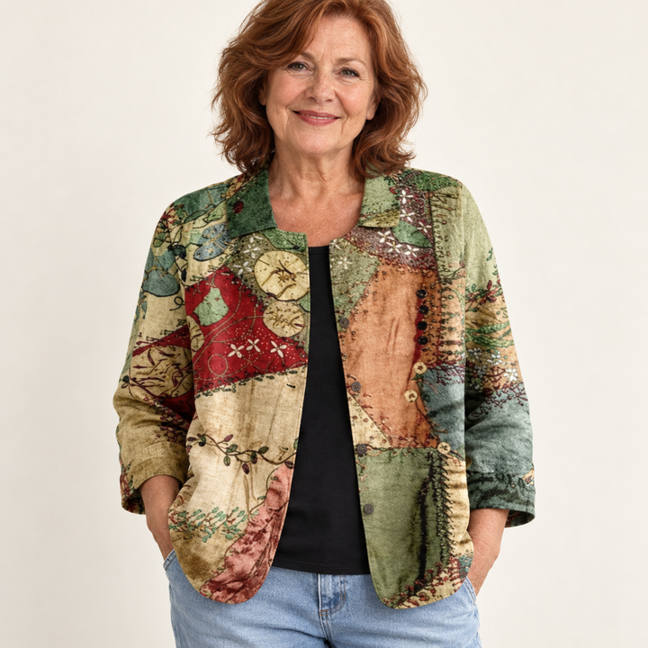 Matilda Green Patchwork Blouse front view