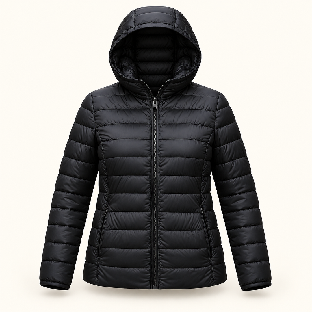 METTA Black padded jacket, isolated front view