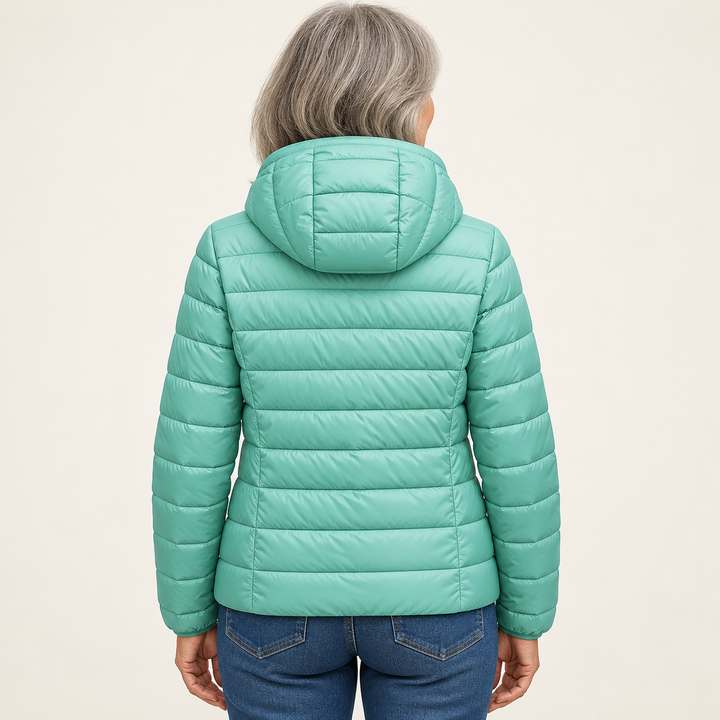 Metta transitional padded jacket in mint green — back view