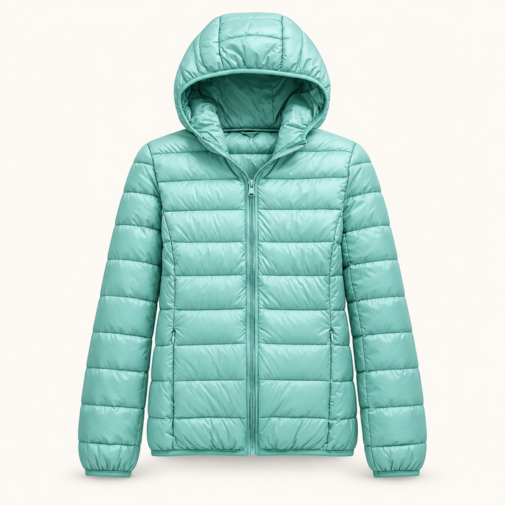 Metta transitional padded jacket in mint green — isolated front view