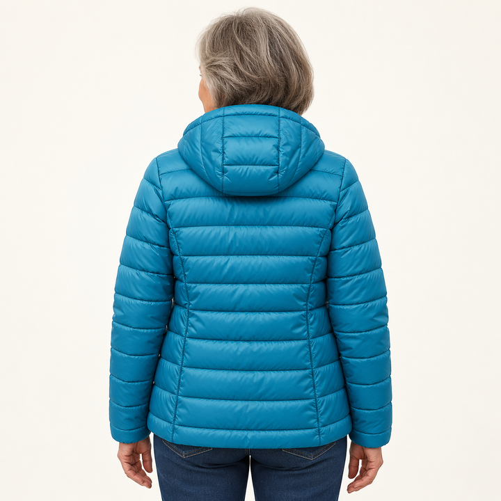 Metta transitional padded jacket in ocean blue — back view