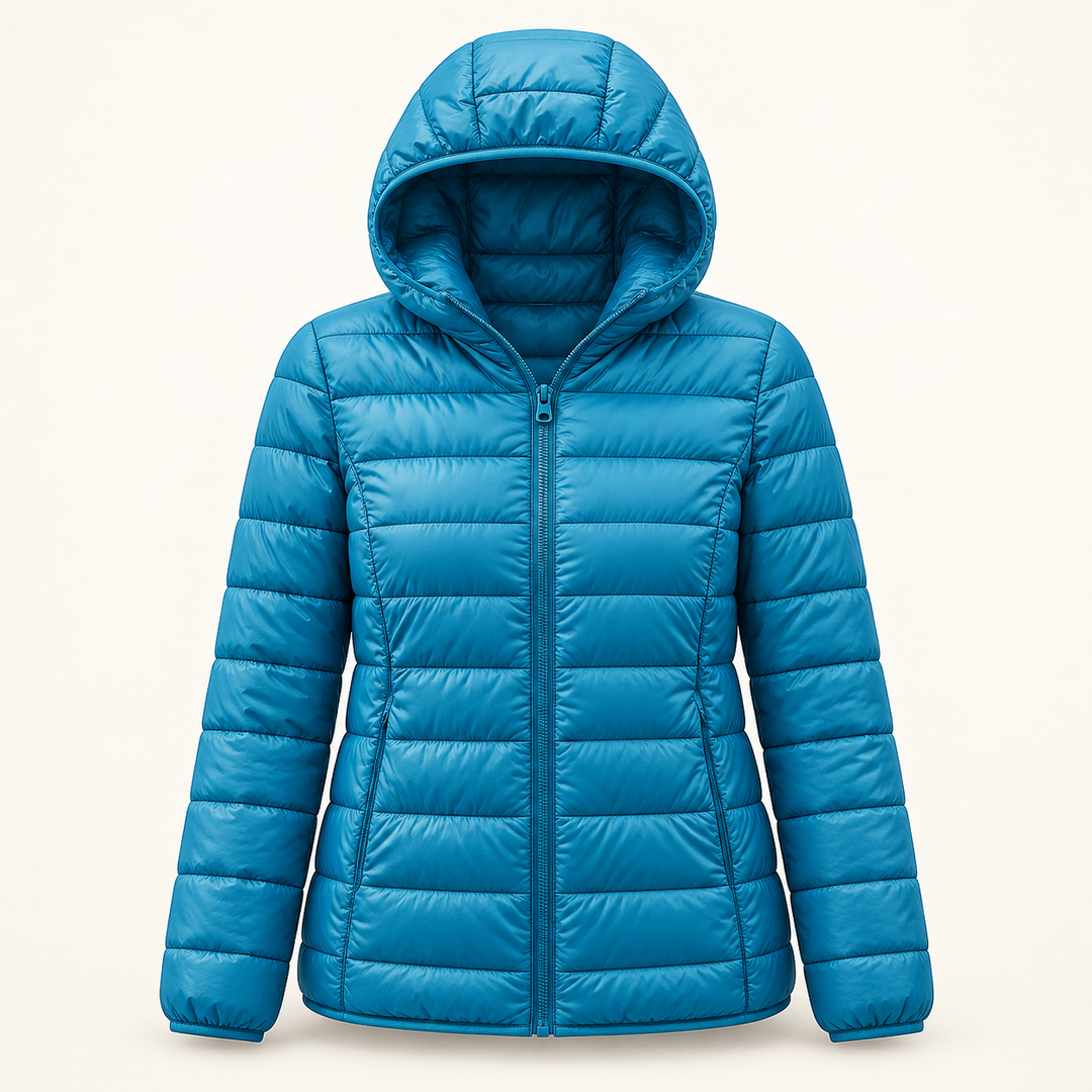 Metta transitional padded jacket in ocean blue — isolated front view