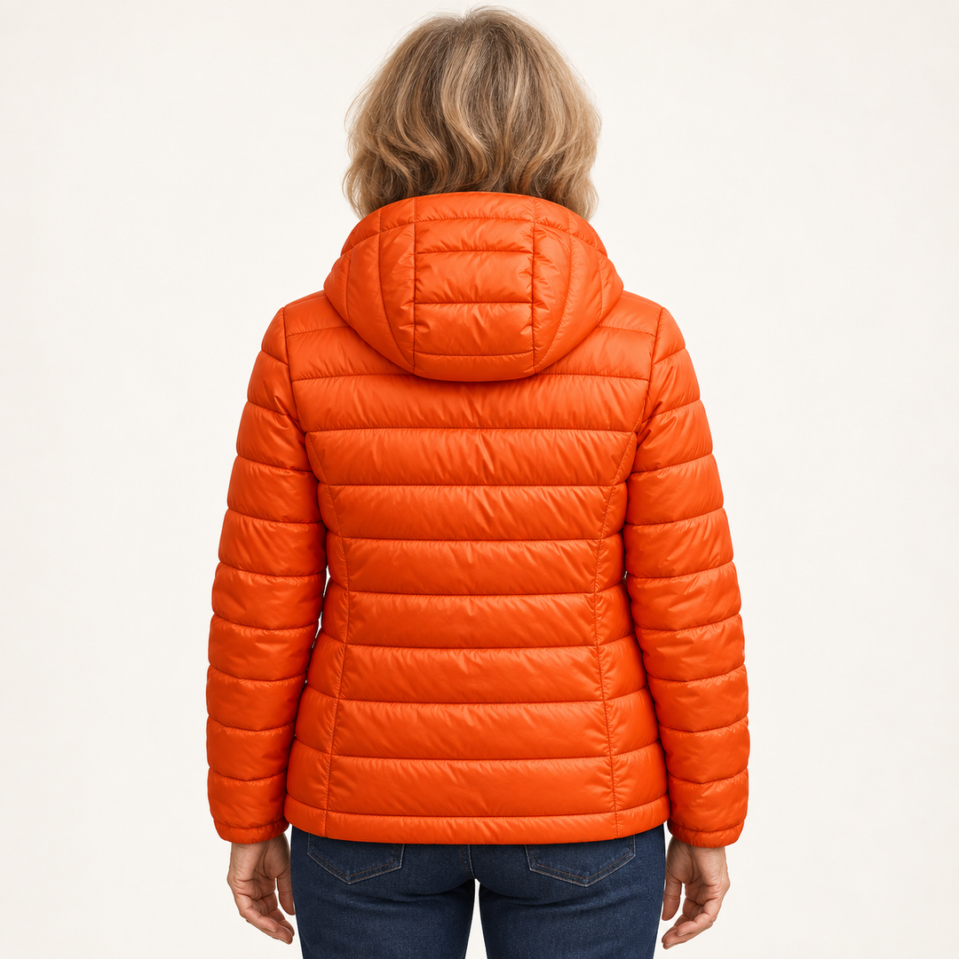 Metta transitional padded jacket in orange — back view