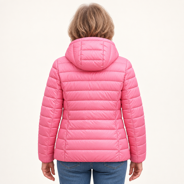 Metta transitional padded jacket in pink — back view