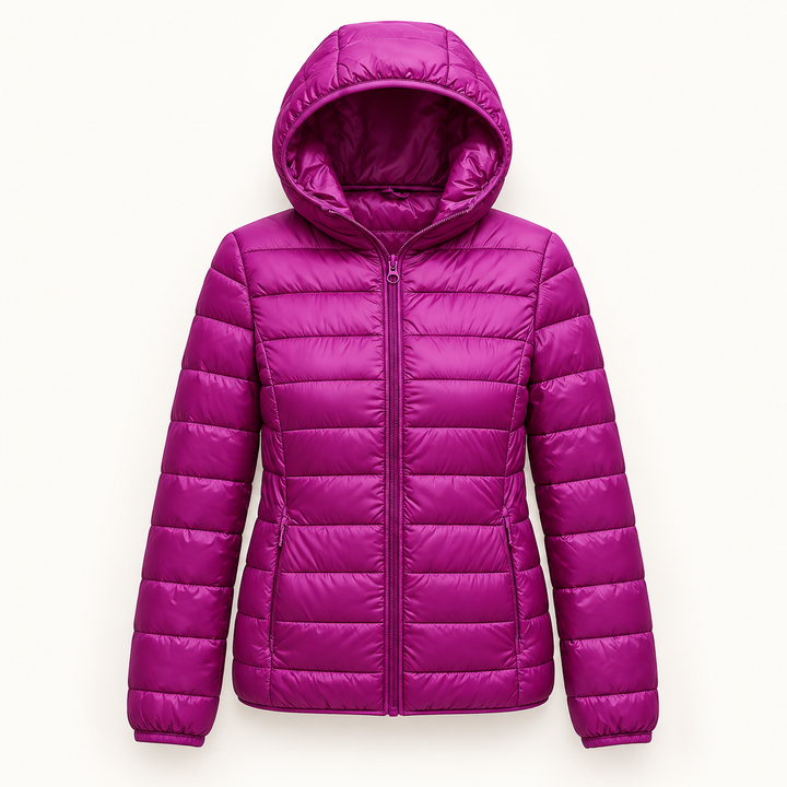Metta transitional padded jacket in purple — isolated front view